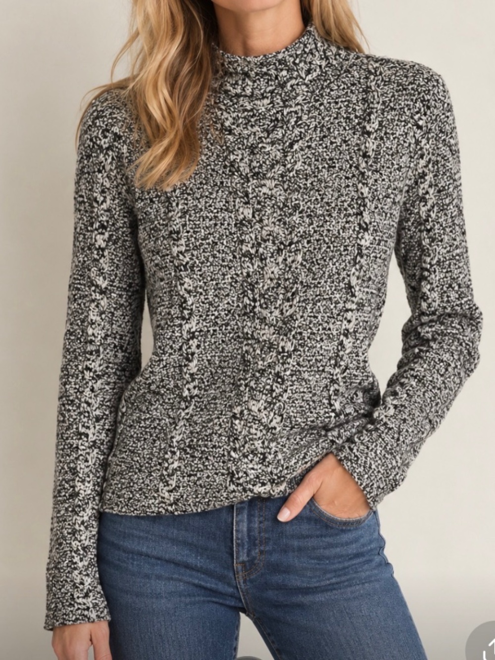 Gap Deep Navy White Marked Wool Blend Cable Knit Sweater Small
